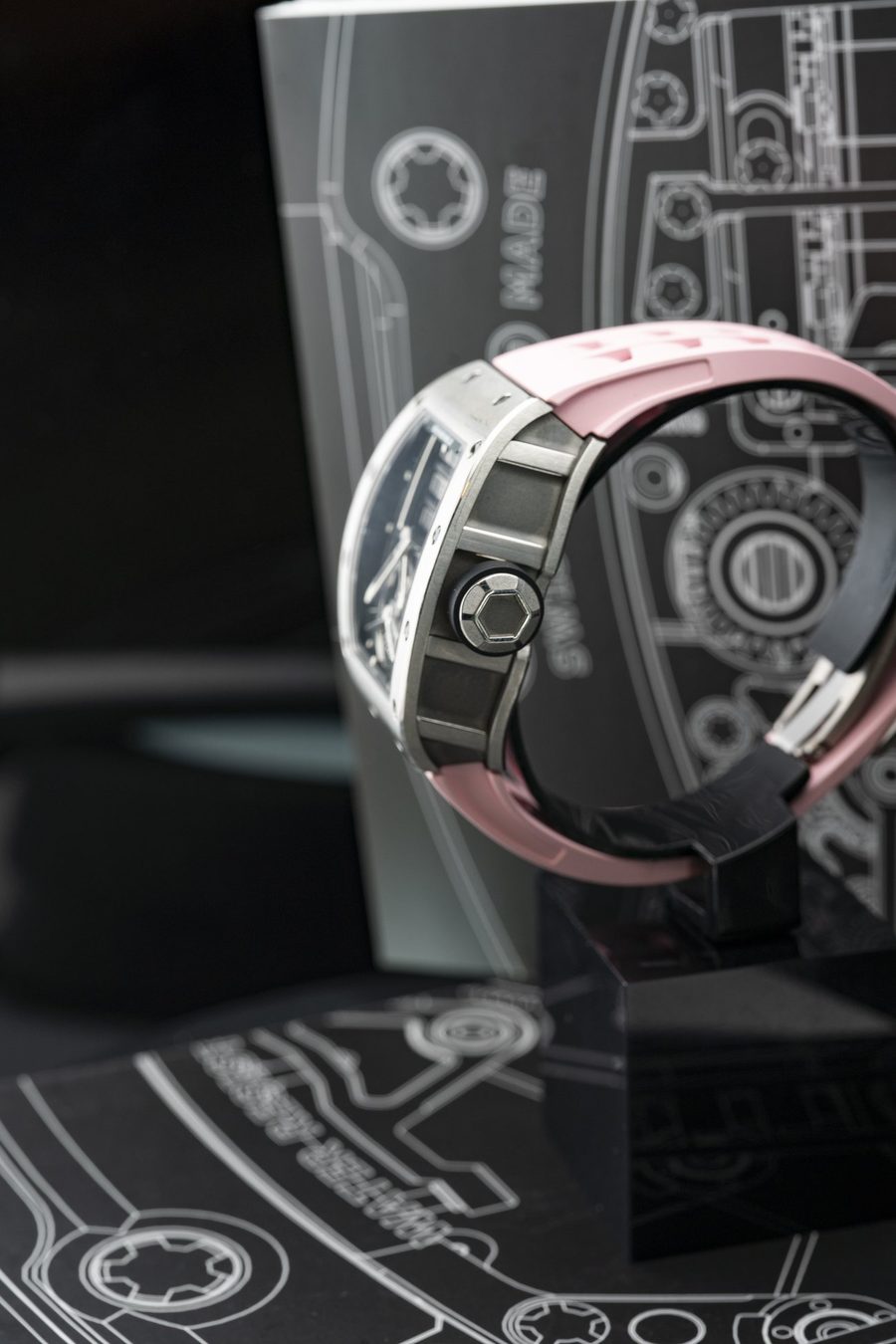RM 69 watch, case back showing the movement